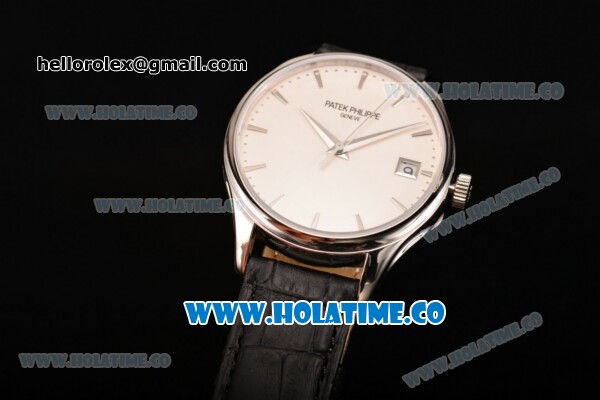 Patek Philippe Calatrava Swiss ETA 2824 Automatic Steel Case with Black Leather Strap White Dial and Stick Markers - Click Image to Close